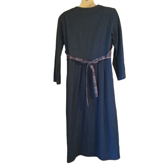 Carol Andersson 16 Blue Jean Denim Plaid Flannel Vest Dress Modest Church Vintag - Picture 2 of 10